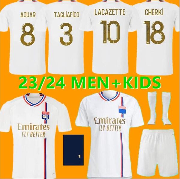 23/24 Maillot Lyon camisas de futebol 2023 Home TOKO EKAMBI L.PAQUETA KADEWERE DEMBELE AOUAR camisas Away BOATENG CHERKI Kids Kit uniformes de futebol