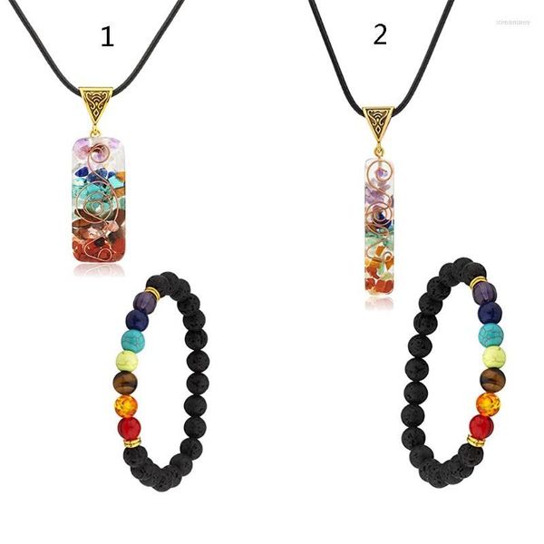 Conjunto de brincos de colar 2 cristais de cura 7 chakras de energia cordão ajustável ioga meditação alongamento pulseiras