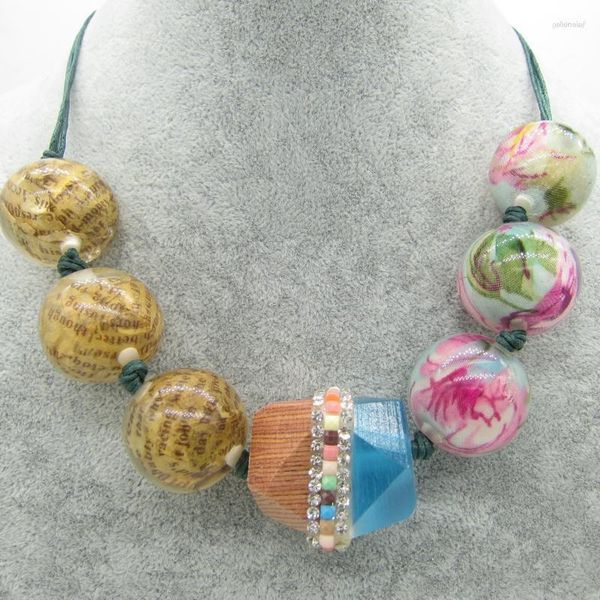 Halsband-Halsketten, halb blau und braun, hübsches Holzharz vereint, trendige Perlenkette für Damen, Halsband Gord22