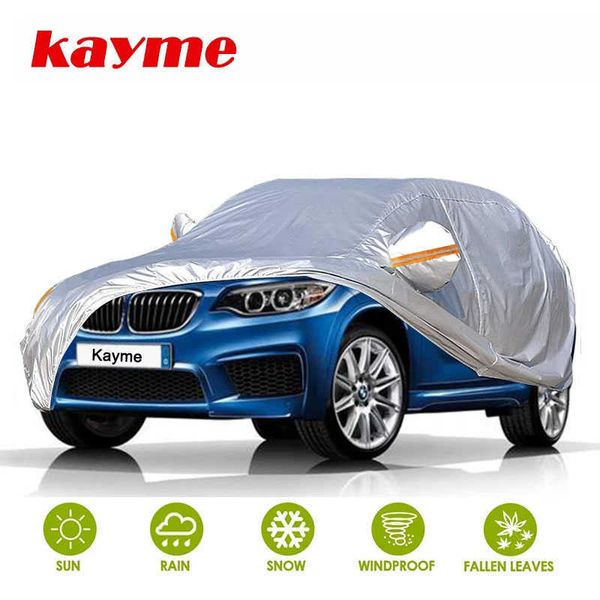 Capas para carro Kayme para automóveis à prova d'água para todas as condições climatéricas, proteção UV contra chuva com zíper, bolso para espelho, ajuste para sedan SUV HatchbackHKD230628