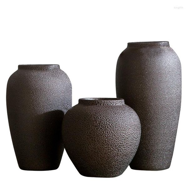 Vasos Jingdezhen Vaso De Cerâmica Vintage Vaso Grosso Simples Moderno Chinês Estilo Europeu Sala De Estar Enfeites De Flores