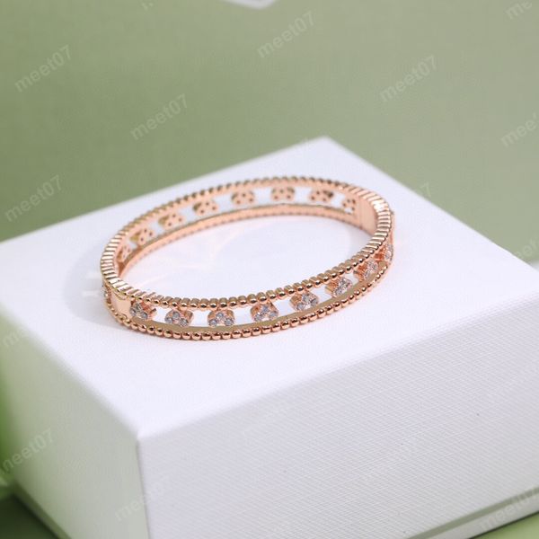 Bracelete de diamante esculpido em forma de trevo quente com flor de 4 folhas modifs vintage punho dobradiça pulseira de cristal