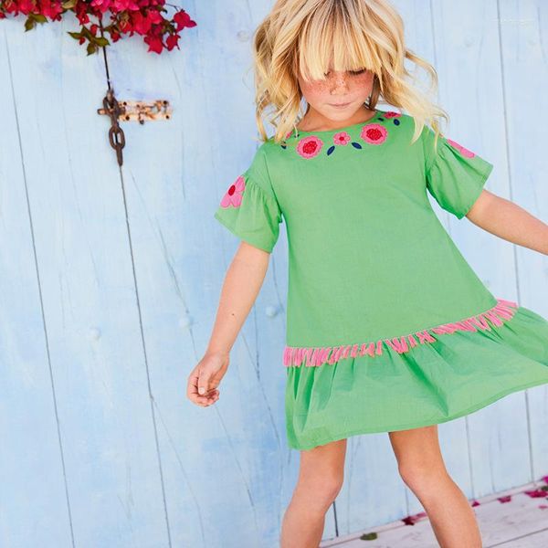 Vestidos de menina Little Maven Bebê Meninas Roupas de verão Casuais Crianças Adorável Vestido de Algodão Vestidos de Flores Verdes Para Crianças de 2 a 7 Anos