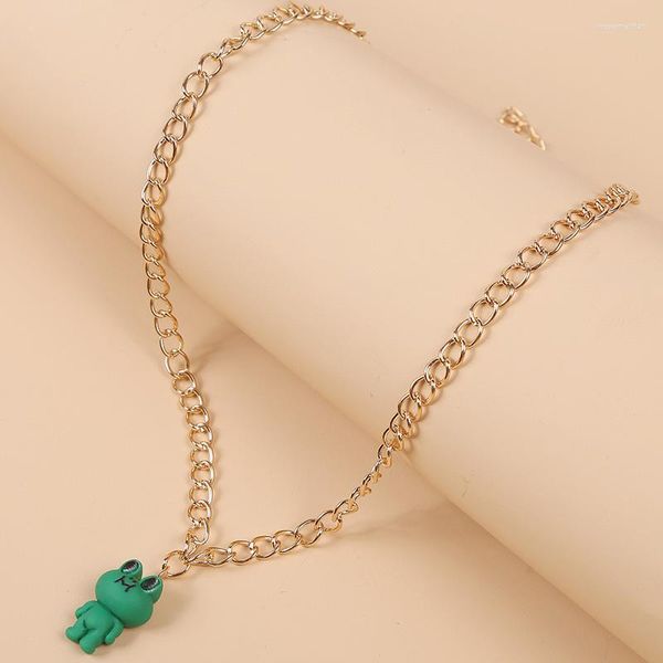 Anhänger Halsketten Trendy Gold Farbe Metall Link Kette Für Frauen Mädchen Niedlichen Cartoons Frosch Tier Anhänger Halskette Partei Schmuck Geschenke