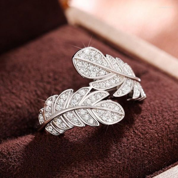 Anelli a grappolo anello di dito a forma di foglia di foglia argento color pavimentato brillante cz cZ in pietra squisita donna accessori per feste di matrimonio gioielli