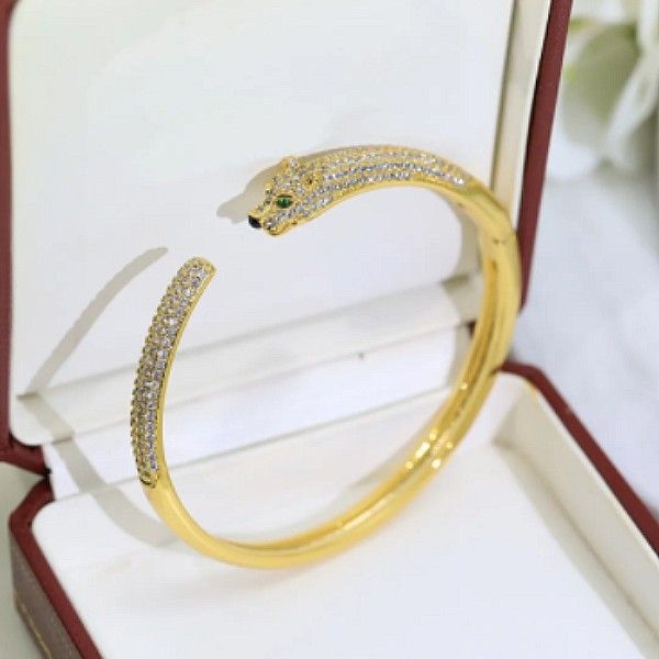 Feminino Conjuntos de senhora Banhado a diamante Pontos de cor dourada Pantera Bijuterias estilo designer Pulseiras abertas