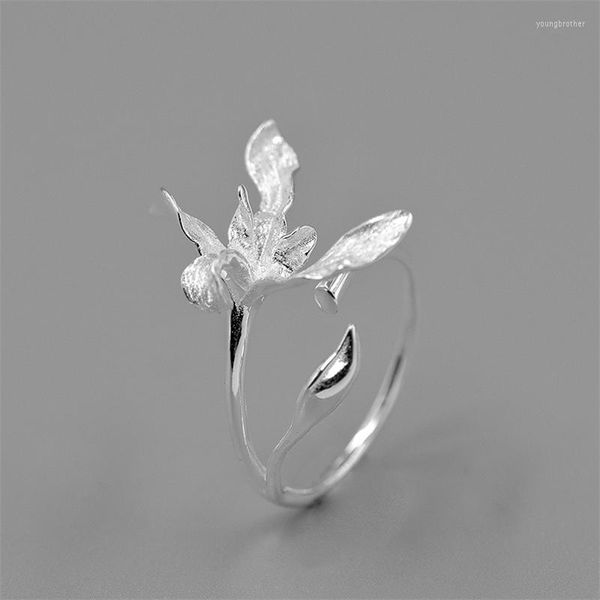 Anelli a grappolo L'elegante anello di fiori di orchidea chic Gioielli in argento sterling 925 Dito regolabile per accessori da donna