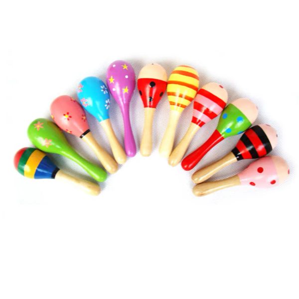 Mini brinquedos coloridos para crianças maracas de madeira bola chocalho brinquedos areia martelo presente crianças bebê aprendizagem precoce instrumentos musicais brinquedos