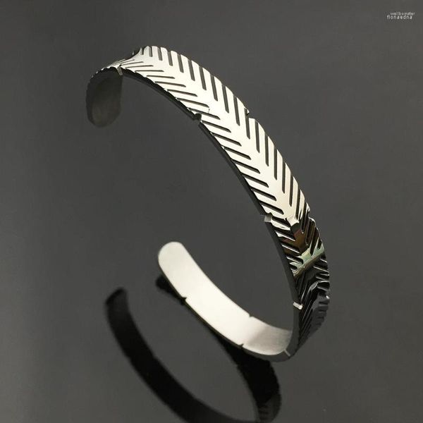 Браслет в стиле ретро, простой браслет с перьями, C-образный браслет из нержавеющей стали, браслеты-манжеты, модные украшения, YP8955