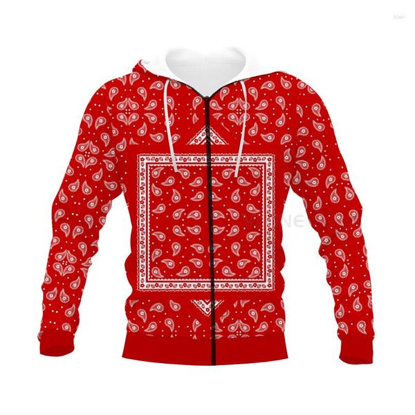 Felpe con cappuccio da uomo Stampa 3D Bandana Red Paisley Abbigliamento Moda Uomo / Donna Cerniera Taglie forti S-7XL Uomo Harajuku