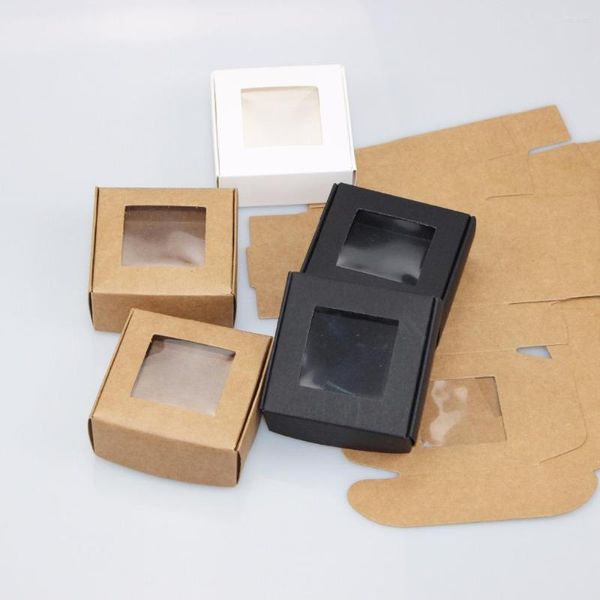 Подарочная упаковка оптом 300 шт. крафт-бумажная коробка прозрачные окна из ПВХ мыльные коробки ювелирные изделия упаковка свадебные сувениры конфеты
