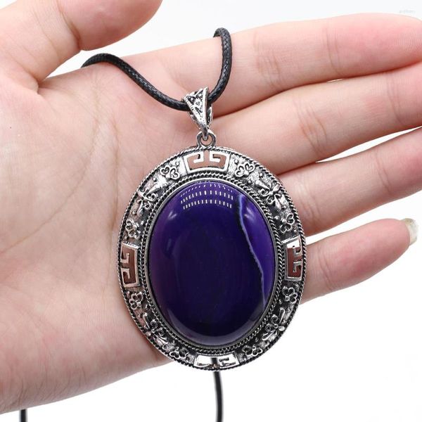 Collane con ciondolo in pietra naturale forma ovale argento antico colore lapislazzuli cristallo per donna moda pendenti collana gioielli regali