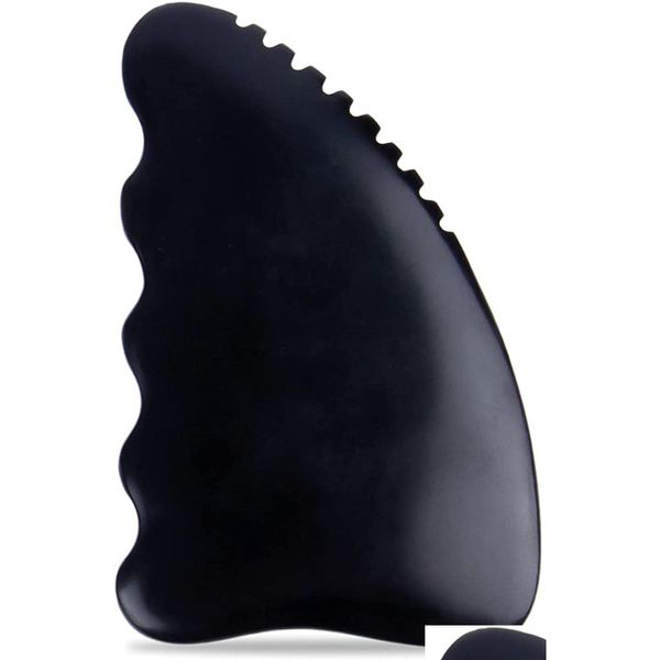 Massagem Stones Rocks Gua Sha Facial Body Mas Tools Unique 9-Edge Bian Stone With Ridges Gentle Guasha Scra Tool Black Xb Drop Deli Dhhz5