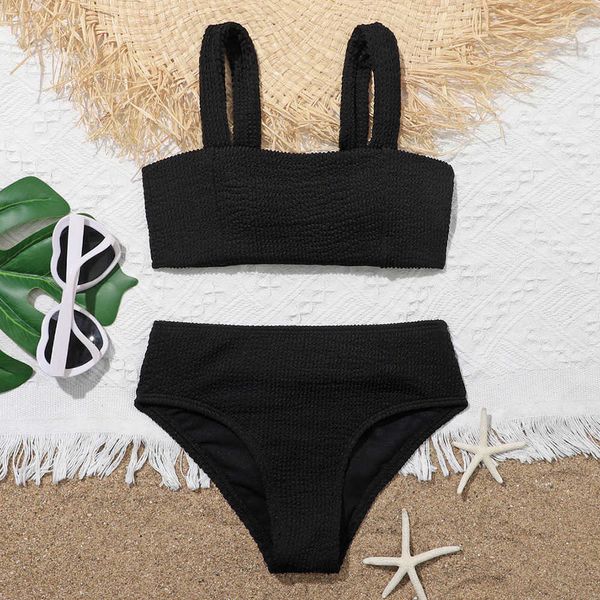 Swim Wear Girls Massive Rücken Bikini Badeanzug Kids Plain Texuring zweiteilige Kinder Badebekleidung 7-14 Jahre Teenager Badeanzug Strandbekleidung 2023 HKD230628