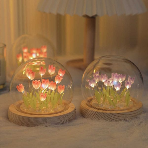 Lichter handgemachte Tulpe Nachtlicht Wärmeschrumpffolie DIY Material Nachttisch Ornament Home Decor exquisites Geschenk für Mutter Gitlfriend HKD230628