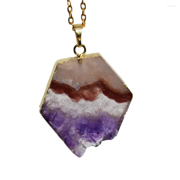 Colares com Pingente Estilo 2023 Colar de Jóias Cristal Roxo Corrente de Pedra Ametista Feminino Hexagonal Bruto Geode Druzy Quartzo