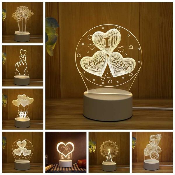 Luci 3D Romantic Love LED Night Light Lampada da tavolo da tavolo in acrilico Soggiorno Camera da letto Illuminazione da comodino Decorazione per San Valentino HKD230628