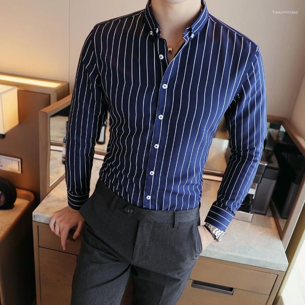 Camisas casuais masculinas manga longa listrada camisas de negócios roupas masculinas para