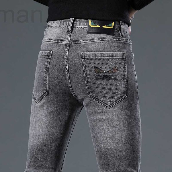 Jeans masculino designer Little Monster Old Buddha Eye Emblem Bordado Popular Micro Elastic Slim Fit Casual Pequena Calça Reta Perna 4GOF