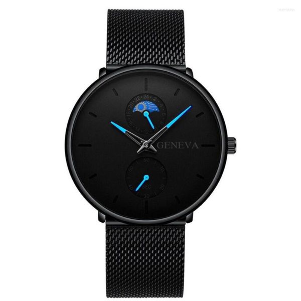 Relógios de pulso Relógios masculinos Ponteiro colorido Relógio ultrafino Negócios Cinto de malha de aço inoxidável Moda de luxo Relógio de quartzo Calendário 2023