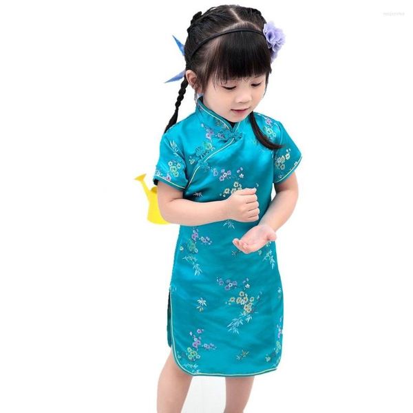 Roupas étnicas 2023 floral bebê qipao menina vestidos de verão criança estilo chinês chi-pao cheongsam presente de ano roupas infantis