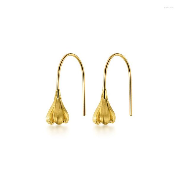 Ohrhänger aus 18-karätigem Gold. 925 STERLING SILBER Schmuck Gebürstetes Magnolienblüten-Blumen-Hakenohr C-G6599