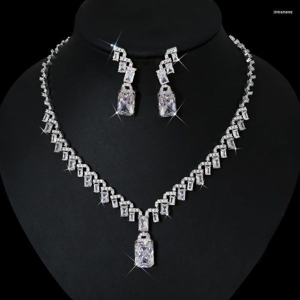 Ожерелье, серьги, набор, модный красивый кубический цирконий, женская свадебная вечеринка, свадебное платье, аксессуары Bijoux N-1240