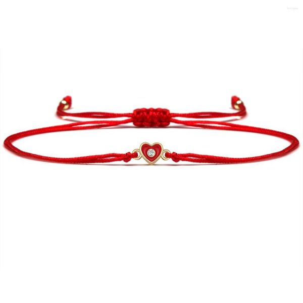 Charm Bracelets Nice Cubic Zirconia Pequeno Peach Love Heart Bracelet Women Delicate Caring Joy Red String Passionate Lover Gift