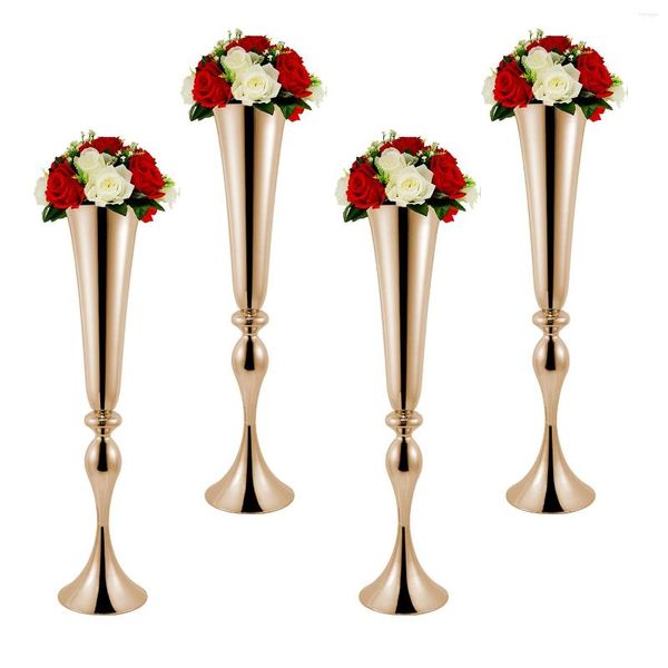 Vasen 4 Teile/satz 29,5 Zoll Hohe Gold Blumentöpfe Dekorative Metall Vase Hochzeit Mittelstücke Für Tische Party Nordic Dekoration Hause