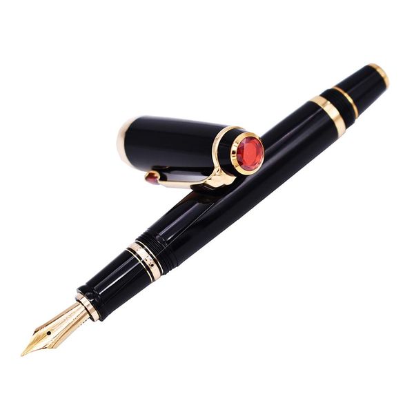 Pens Crocodilo 2060 Resina Black Fountain Pen Iridium Medium Ruby de 0,7 mm no topo com caneta de presente de escrita para clipes dourados para negócios de escritório