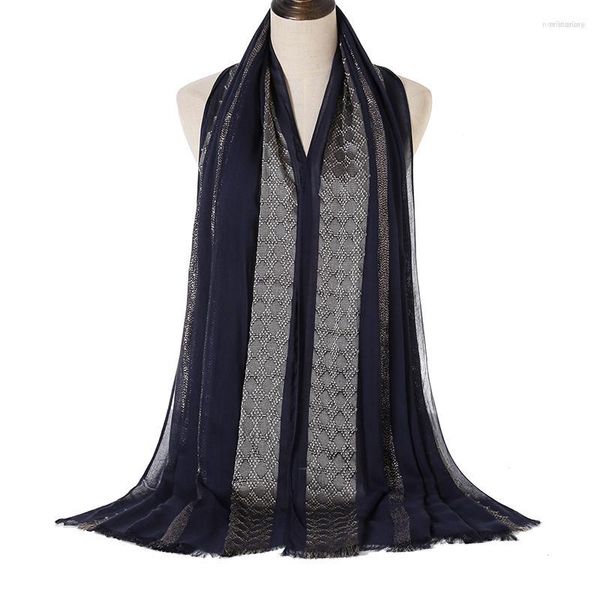 Schals 2023 EST Silber glänzende Baumwolle Hijab Schal Marine Lange Quaste Frauen Blau Kopftuch Damen Cape und Ponchos