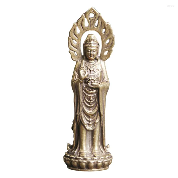 Decorações de jardim Luz vintage Avalokitesvara Decoração retrô Estatueta Ornamentos Modelo Guan Yin Decorativo Desktop Latão Escritório