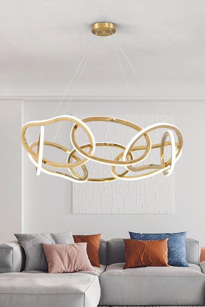 Candeeiros pendentes pós-moderno simples linear lustre de aço inoxidável criativo em forma especial sala de jantar quarto sala de estar lâmpada