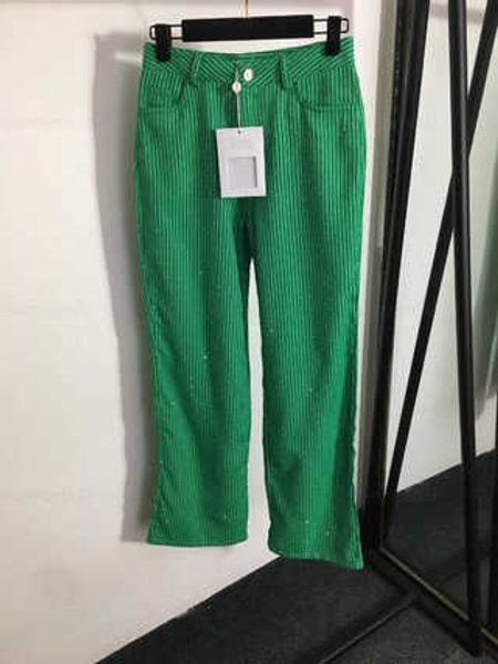 Pantaloni classici da donna Pantaloni da donna Pantaloni lucidi a caldo Trapano a vita alta Pantaloni casual a righe a vita alta Pantaloni firmati Donna Verde Blu S-L