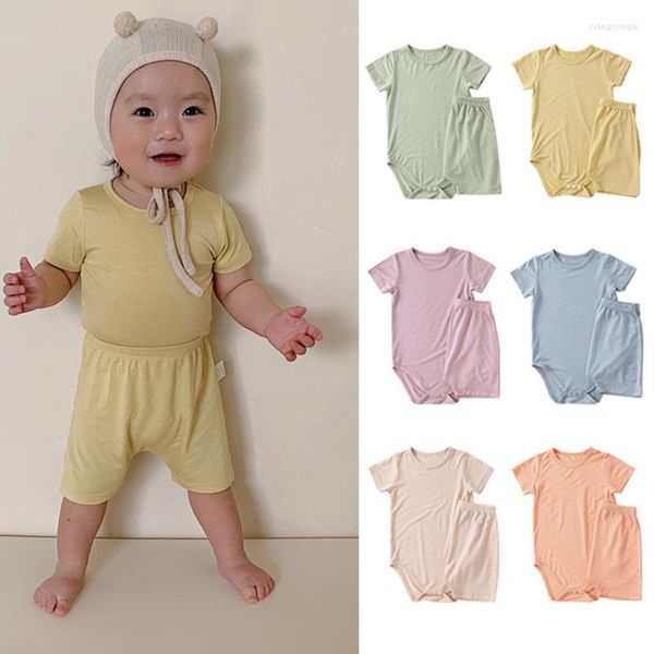 Set di abbigliamento 2Piece 2023 Toddler Boys Summer Baby Girl Clothes Casual Solid Cotton Short Sleeve Born Body Shorts BC429