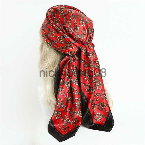 Bandane Design Stampa Hijab Fascia Sciarpa per le donne Moda 90 cm Raso di seta Sciarpe quadrate Testa musulmana Avvolgere Bandana Foulard Scialle di lusso x0628