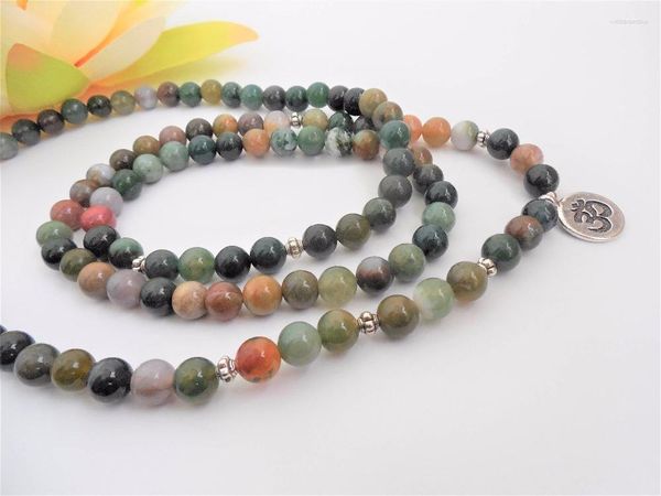 Strand 108 Bracciale Mala Om Rosario buddista Yoga Preghiera Perline Charm Nature Stone Laps Bracciali da polso