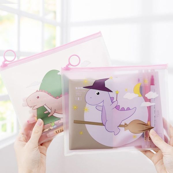 Pasta 56 PCs/lote Magic Dinosaur Transparency Zipper transparente PVC A5 File Pasta Document Saco de papelaria bolsa