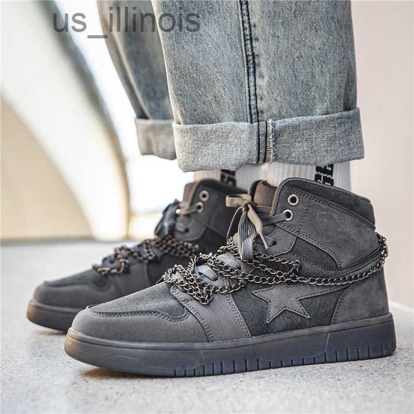 Kleid Schuhe Männer Casual Sneakers Punk Metall Ketten Stern Skateboard Wohnungen High Top Sportschuhe Tennis Basketball Trainer Walking Turnschuhe 44 J230628