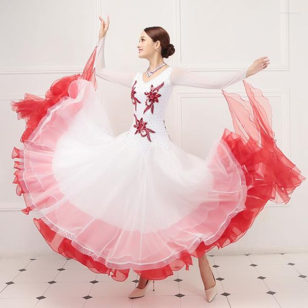 Traje de palco feminino vestido de dança personalizado para meninas nacional padrão dança flamenco traje de competição valsa tango terno D-0365