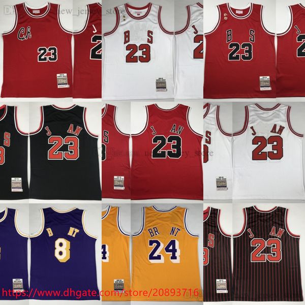 Autêntico jogador costurado versão clássico retro basquete jersey amarelo 60º 2007-08 Bryant Jerseys 1997-98 branco 1995-96 vermelho campeão preto listra 1996-97 homem