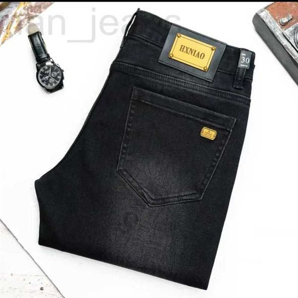 Jeans Masculino Marca de Moda Jacquard Preto Cinza 2022 Calça Europeia Slim Fit Leggings Curtas 7QOE