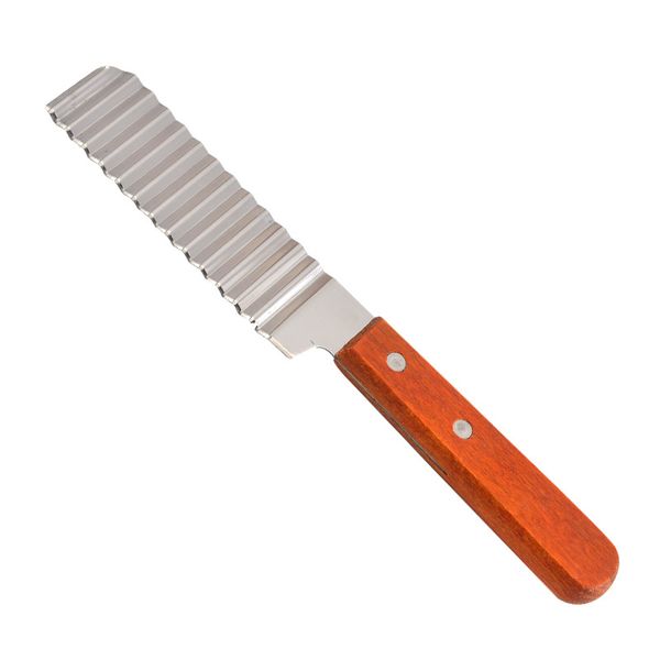 Affettatrice per patatine fritte Taglierina per patatine fritte Coltello in acciaio inossidabile Manico in legno Utensili da taglio ondulati per verdure Gadget da cucina