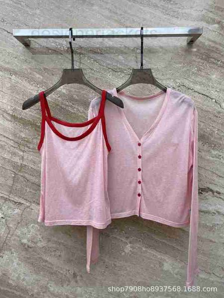 Damen Strick T-Shirts Designer 23 Frühling/Sommer Neu Kontrast Stickerei Buchstaben Dekoration Tencel Langarm Tank Top Set Zweiteiler 2HU4