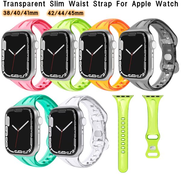 Schlankes transparentes TPU-Armband für Apple Watch Serie 7, 6, 5, 4, 3, 2, 1, weiches, klares Sport-Armband mit kleiner Taille für iwatch 38 mm, 40 mm, 41 mm, 42 mm, 44 mm, 45 mm