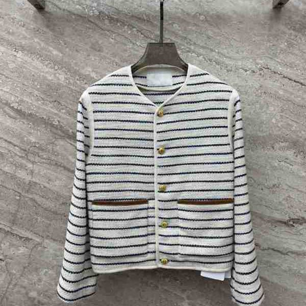 Kadın Ceketleri Tasarımcı Sonbahar/Kış 23 Yeni Premium Lacivert Çizgili Avcılık Altın Düğme Ceket Kaban EFJS