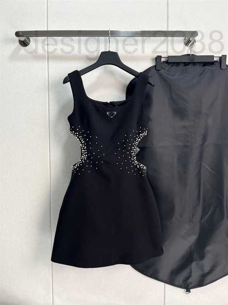 Vestidos casuais básicos estilista verão novo sexy estilo menina picante contas de unhas água diamante decorativo triângulo vestido de cintura aberta em relevo para mulheres 1B8R