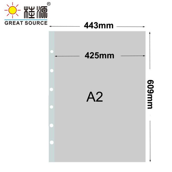 Pastas A2 Bolsa de apresentação A2 Bolsa de arquivamento Bolsa Polipunced Pocket 6 Buracos Bolsa para pasta A2 Binder W443 * H609mm (17,45 