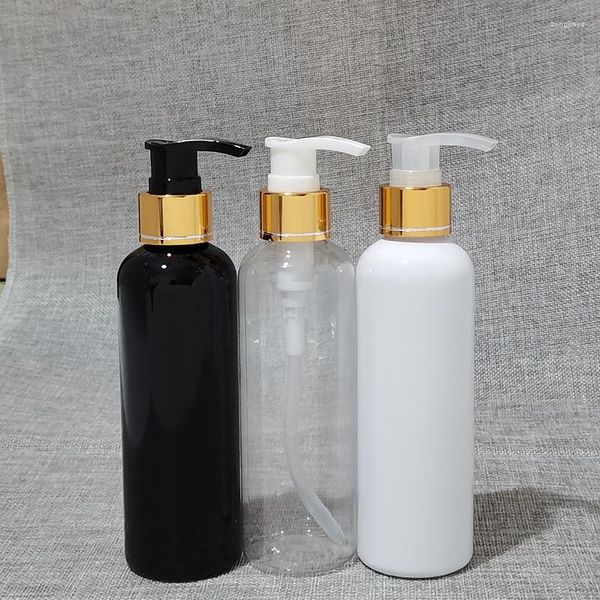 Bottiglie di stoccaggio 40pcs 200ml Pompa per lozione bianca Contenitore cosmetico in PET con erogatore di sapone liquido Collare in argento dorato