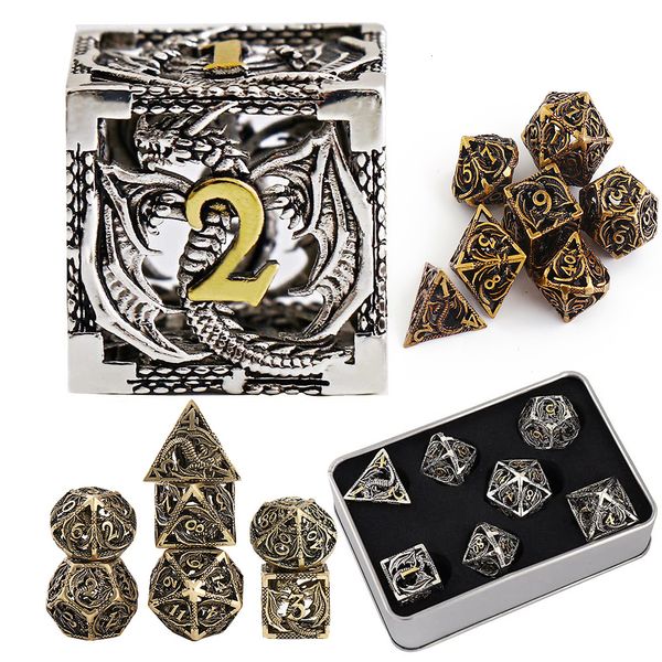 Barra Ferramentas Metal Dice DND Set RolePlaying D 7 Pure Copper Hollow Polyhedral Adequado para Dungeons and Dragon RPG Dungeon 230627